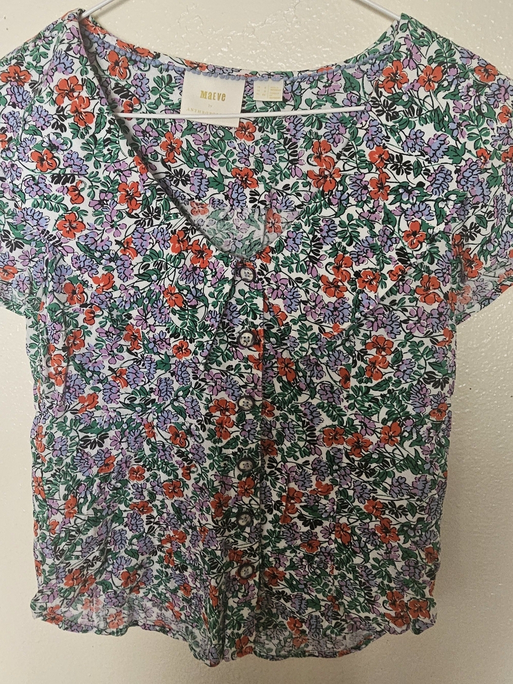 Maeve by Anthropologie Austen Collared Blouse Floral Lace Trim Top Size 4